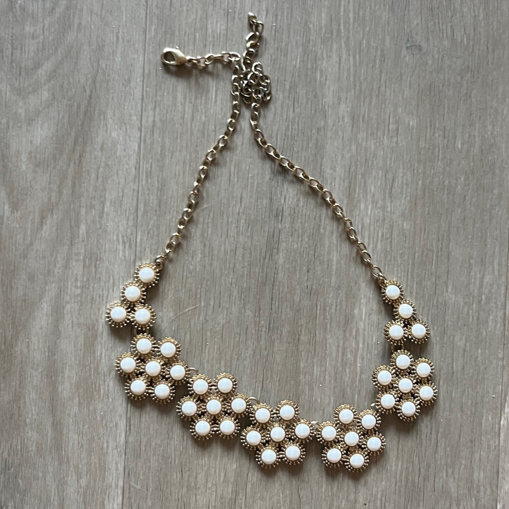 Gold and White Floral Statement Necklace